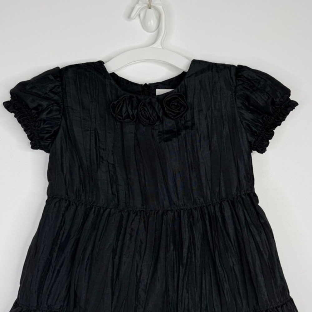 Hanna Andersson Girl's Fancy Special Occasion Black Crinkly Dress w/Rosettes - Picture 2 of 6